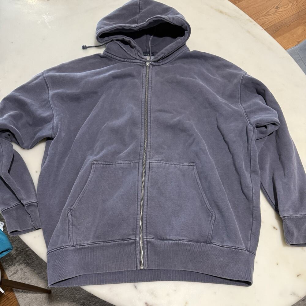 Brandy Melville Oversized Hoodie Navy Blue Fleece Full Zip Long Sleeve One Size